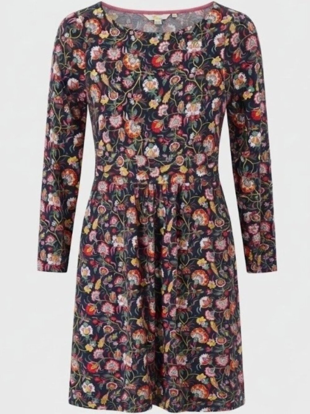 Boden Evelyn Floral Long Sleeve Jersey Dress Women's 8L Navy Blue Fit Flare